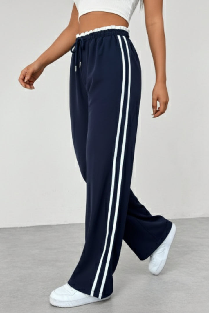 Filomena | Women's Wide-Leg Linen Wide Leg Trousers Pants — Navy