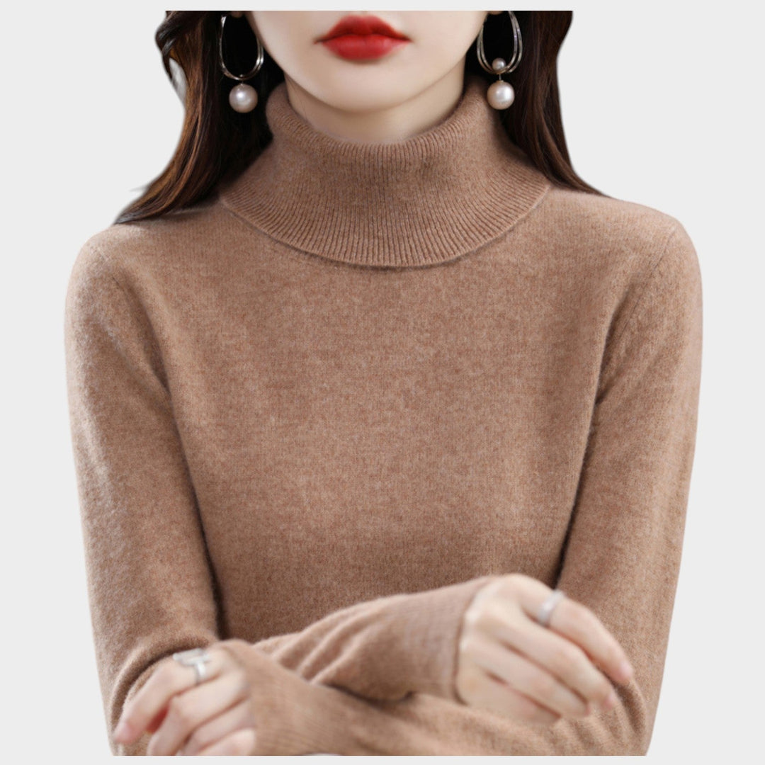 Fioessa | Women's Knit Cozy Cashmere Sweater Turtleneck Slim Fit — Brown