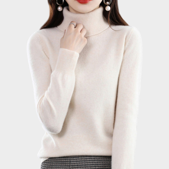 Fioessa | Women's Knit Cozy Cashmere Sweater Turtleneck Slim Fit — Cream