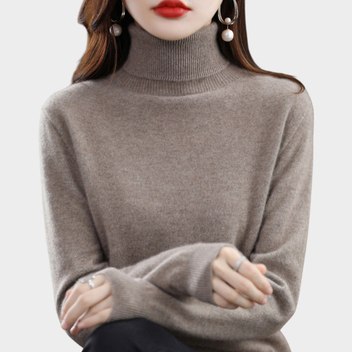 Fioessa | Women's Knit Cozy Cashmere Sweater Turtleneck Slim Fit — Dark brown