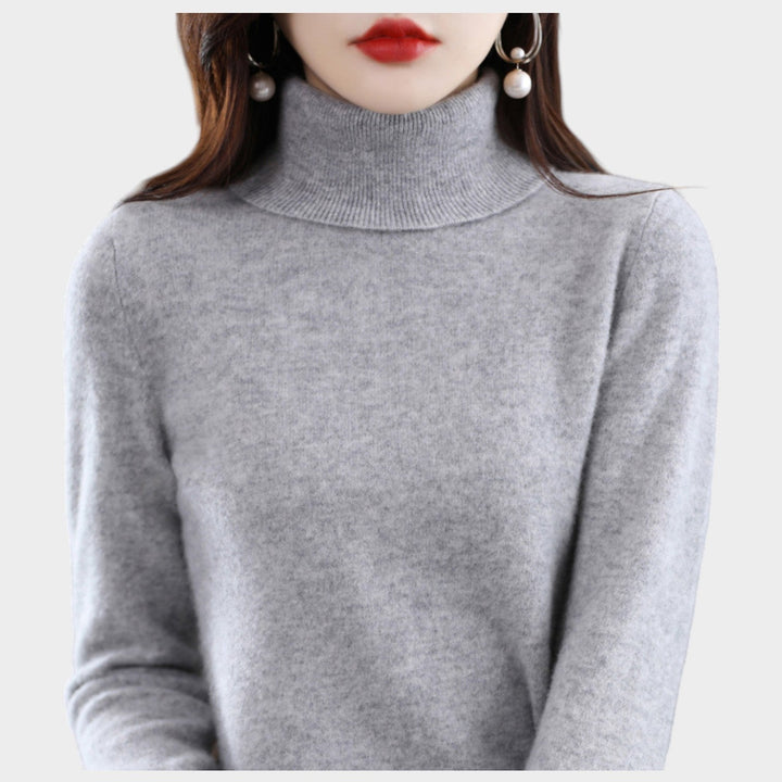 Fioessa | Women's Knit Cozy Cashmere Sweater Turtleneck Slim Fit — Gray