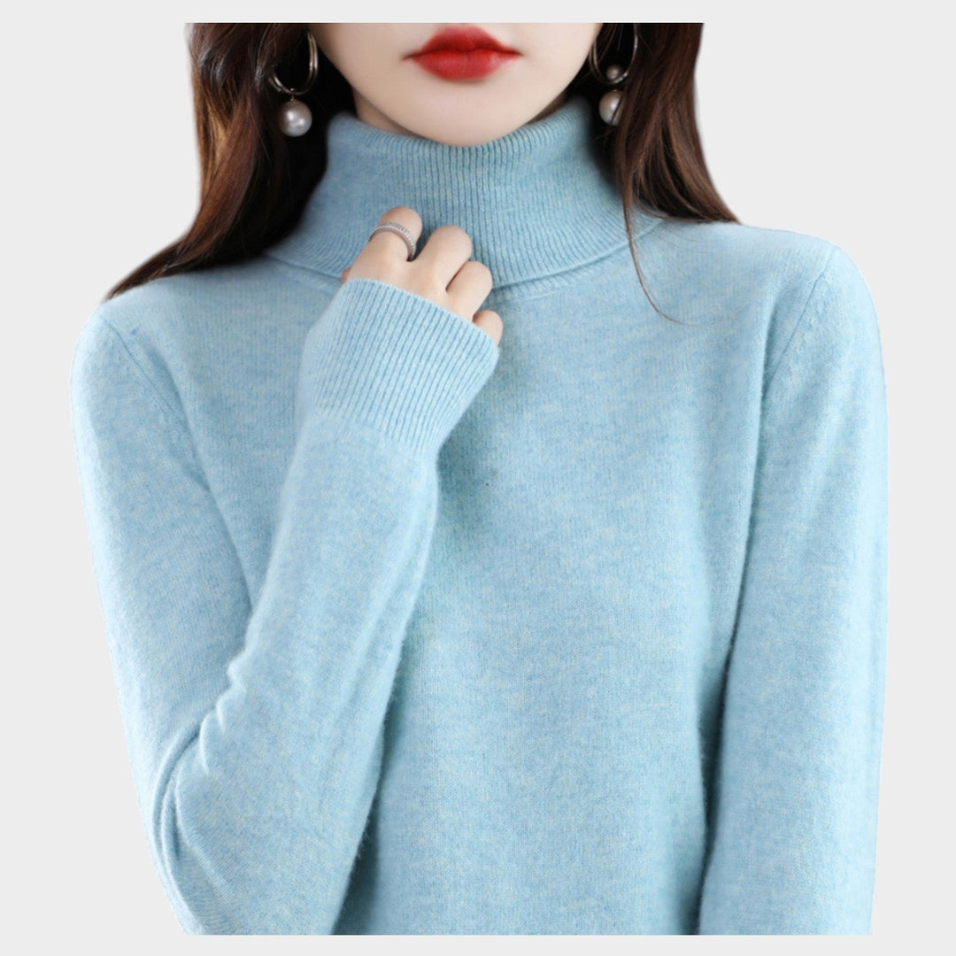 Fioessa | Women's Knit Cozy Cashmere Sweater Turtleneck Slim Fit — Light blue