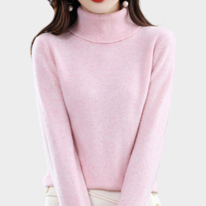 Fioessa | Women's Knit Cozy Cashmere Sweater Turtleneck Slim Fit — Light pink
