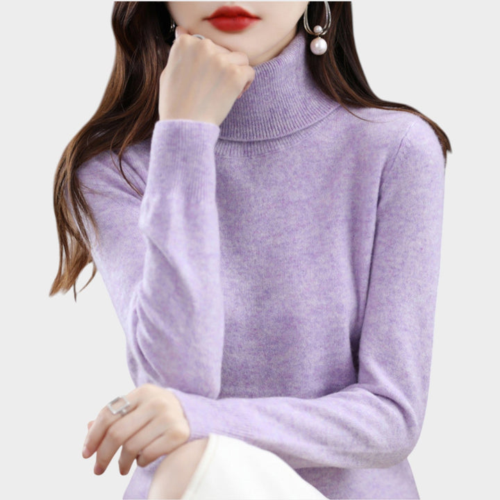 Fioessa | Women's Knit Cozy Cashmere Sweater Turtleneck Slim Fit — Light violet