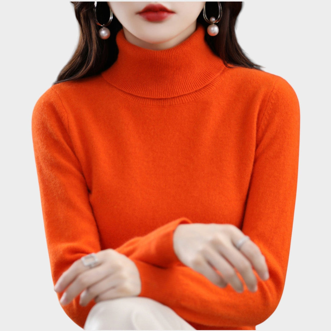 Fioessa | Women's Knit Cozy Cashmere Sweater Turtleneck Slim Fit — Orange