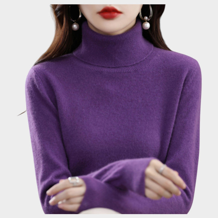 Fioessa | Women's Knit Cozy Cashmere Sweater Turtleneck Slim Fit — Purple