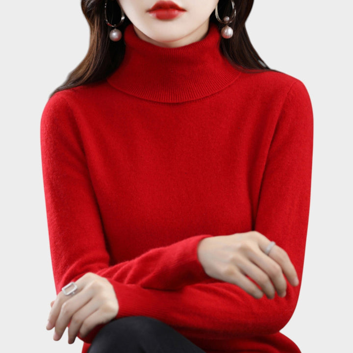 Fioessa | Women's Knit Cozy Cashmere Sweater Turtleneck Slim Fit — Red