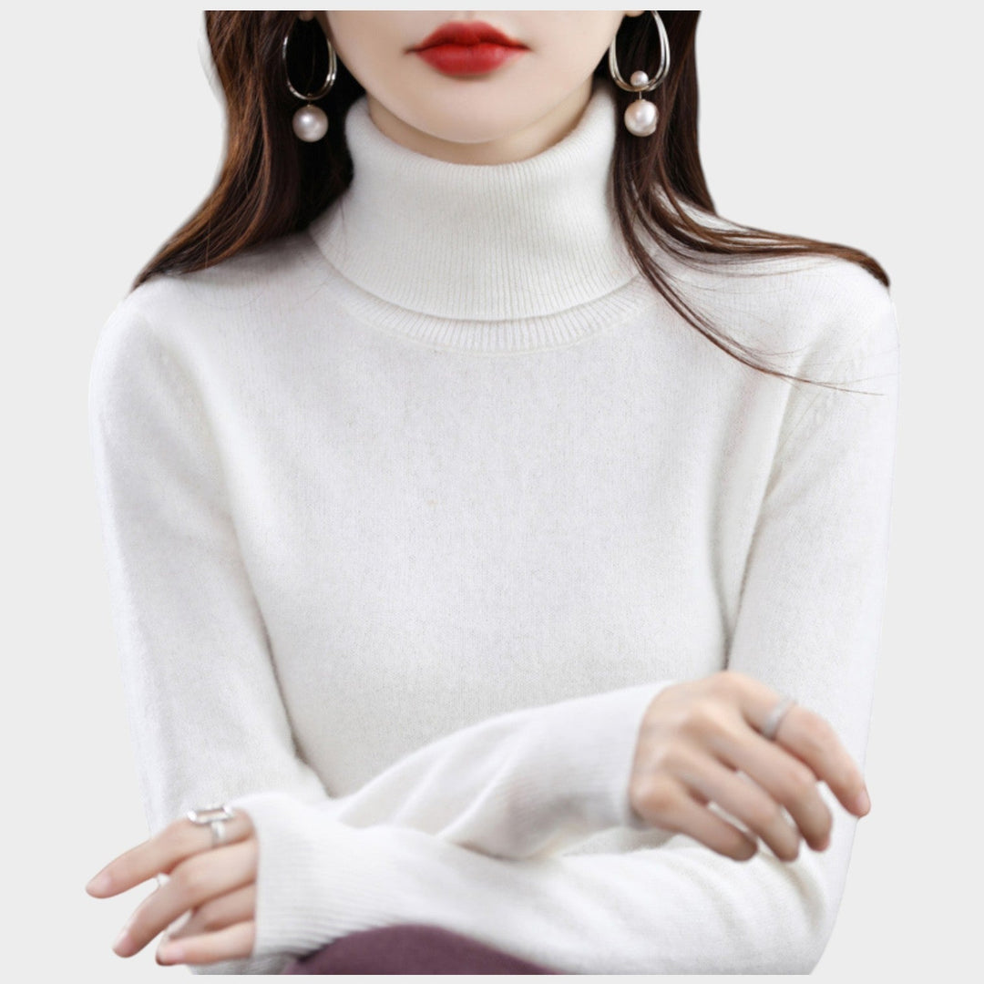 Fioessa | Women's Knit Cozy Cashmere Sweater Turtleneck Slim Fit — White