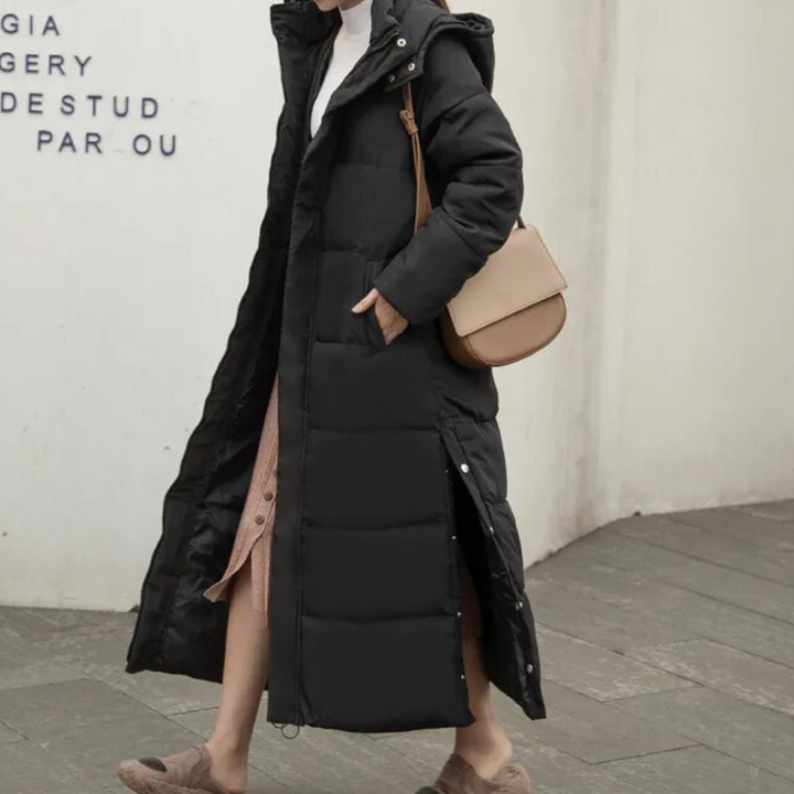Fioreth | Women's Long Hooded puff Coat – Quilted Cold Weather Jacket — Black
