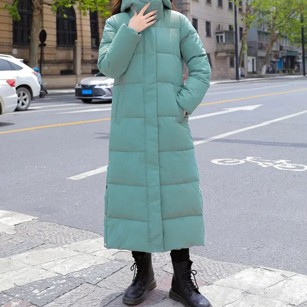 Fioreth | Women's Long Hooded puff Coat – Quilted Cold Weather Jacket — Green