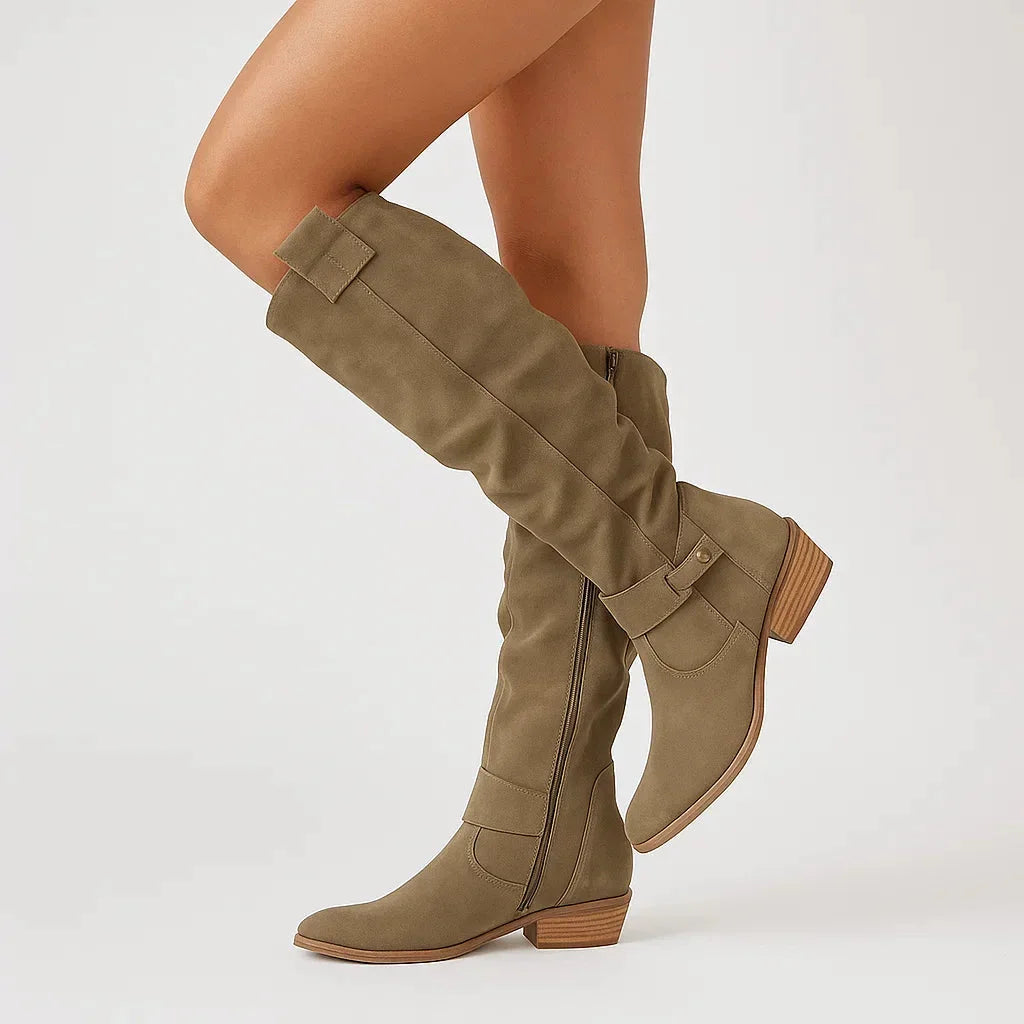 Fiovanne | Women's Suede Boots with Block Heel for — Dark Green