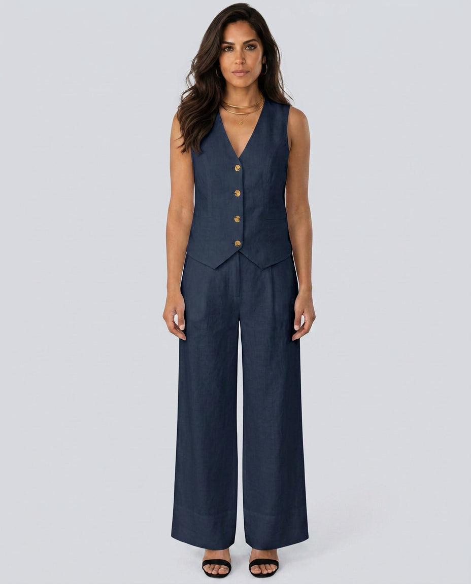 Florentina | Women's Matching Two-Piece Set with Waistcoat and Wide Trousers — 1