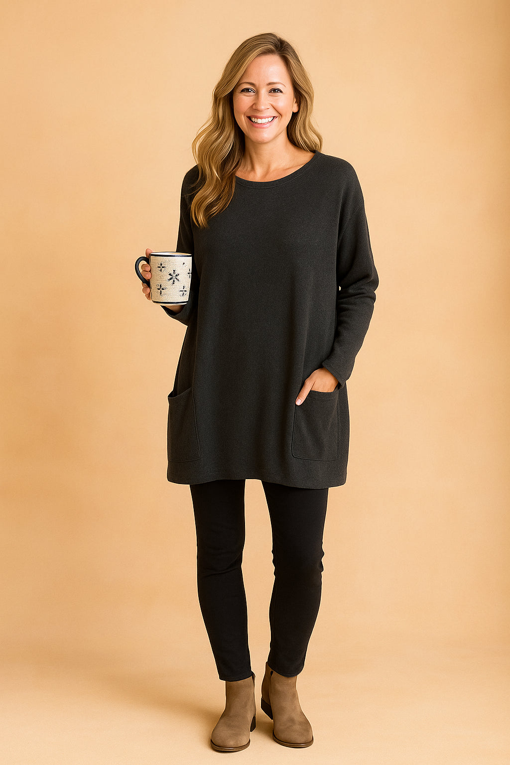 Galiaphine | Women's Cozy Long Sleeve Knit Sweater — Black