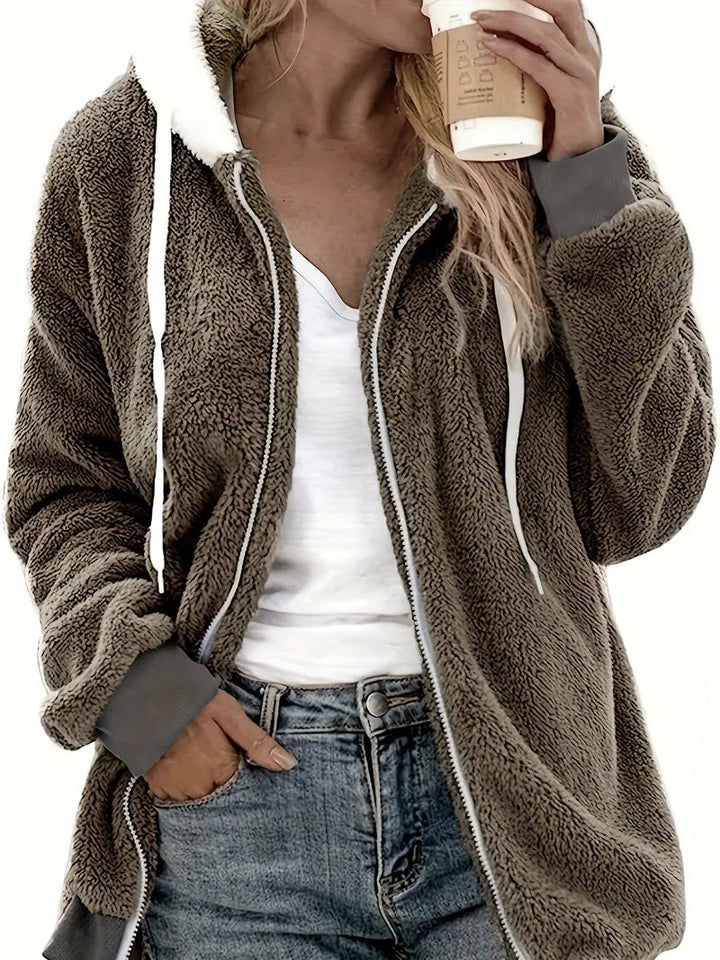 Galiathea | Women's Oversized Hooded Teddy Fleece Jacket — Dark Brown