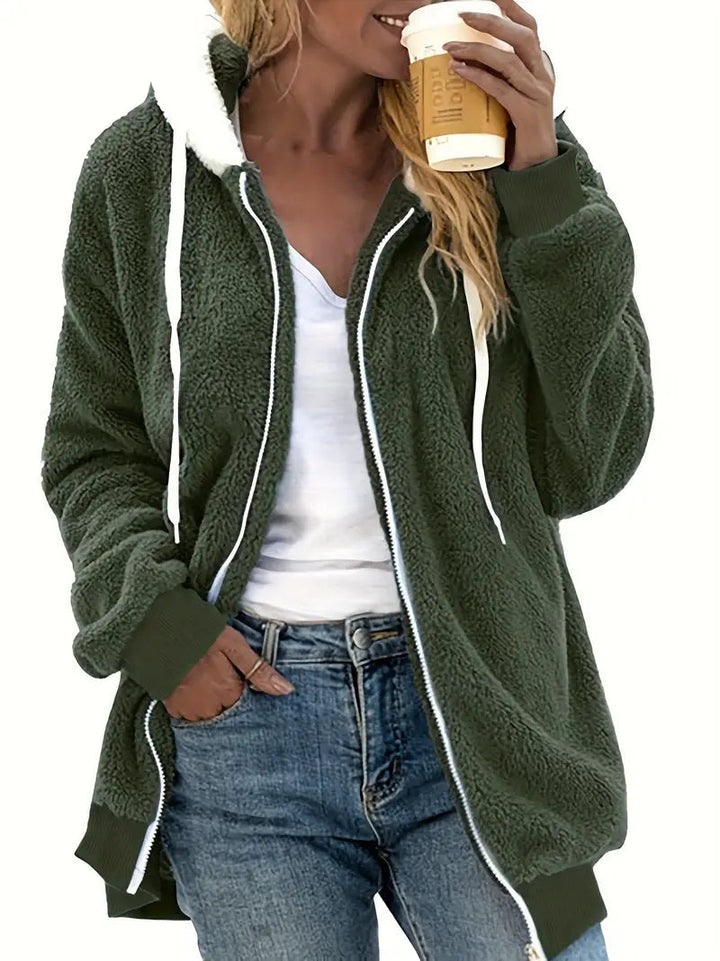 Galiathea | Women's Oversized Hooded Teddy Fleece Jacket — Dark green