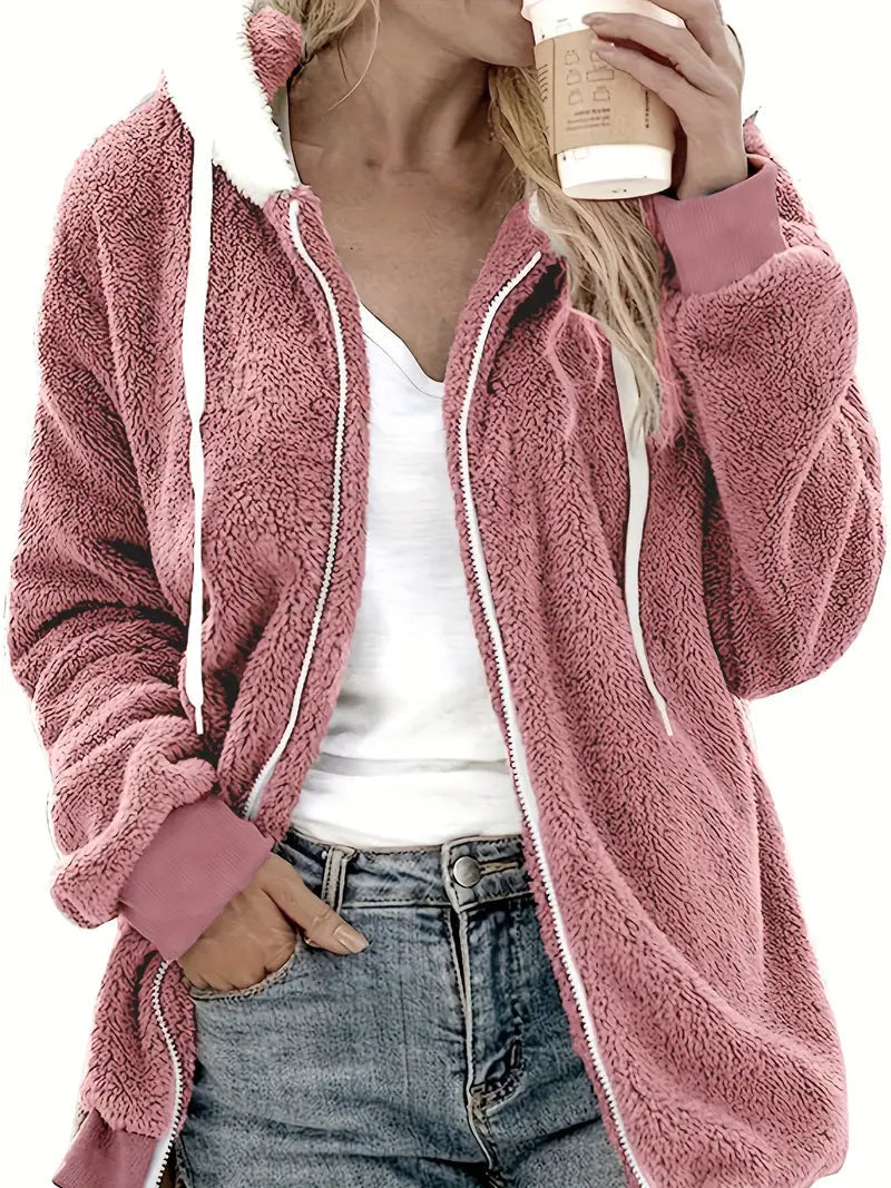 Galiathea | Women's Oversized Hooded Teddy Fleece Jacket — Light Pink