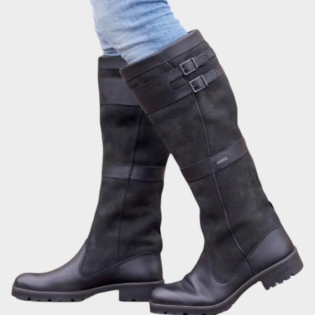 Galiavanne | Women's Leather Knee High Boots with Buckle Detail — 1