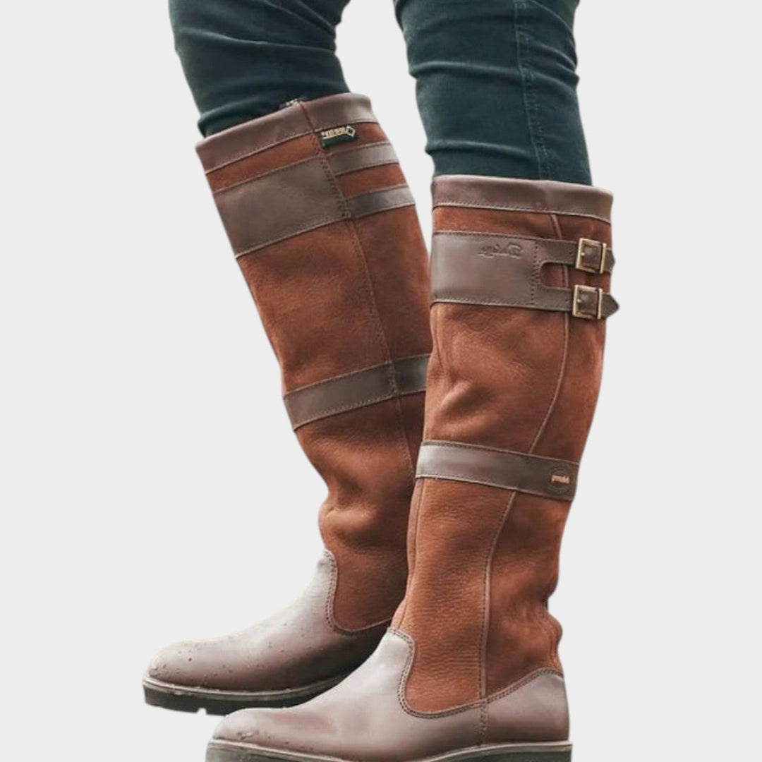 Galiavanne | Women's Leather Knee High Boots with Buckle Detail — 2