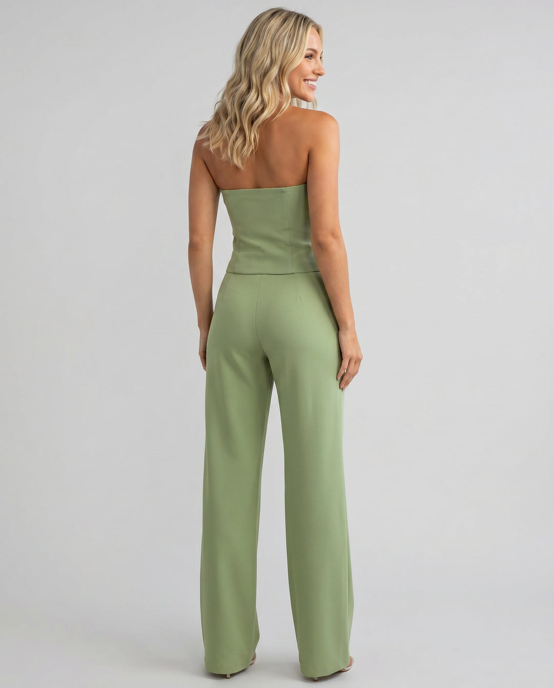 Geraldine | Women's Linen Bustier Set with Wide-Leg Trousers Pants — 2