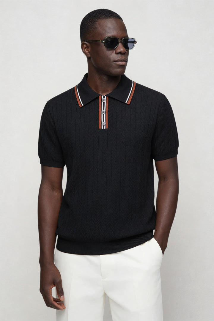 Giancarlo | Men's Cozy Caleb Knit Polo - Black Sweaters — 1