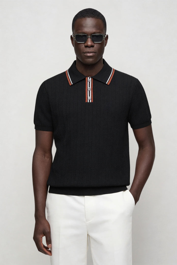 Giancarlo | Men's Cozy Caleb Knit Polo - Black Sweaters — 3