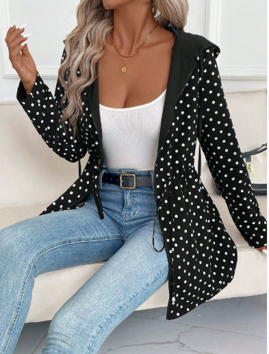 Guinevere | Women's Casual Stretch Reversible Hooded Coat Tops — Dots