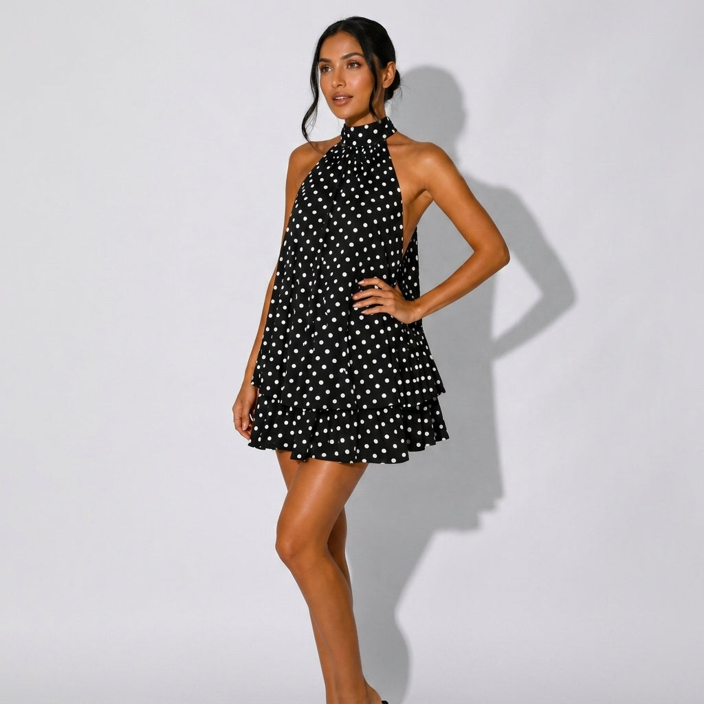 Gwenvanne | Halter Polka Dot Wedding Guest Dress