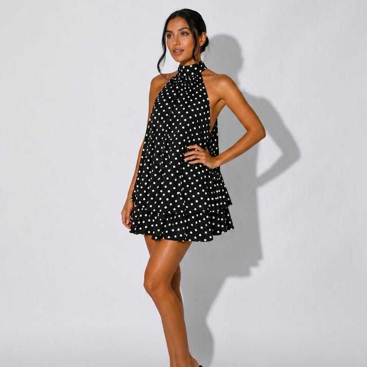 Gwenvanne | Halter Polka Dot Wedding Guest Dress