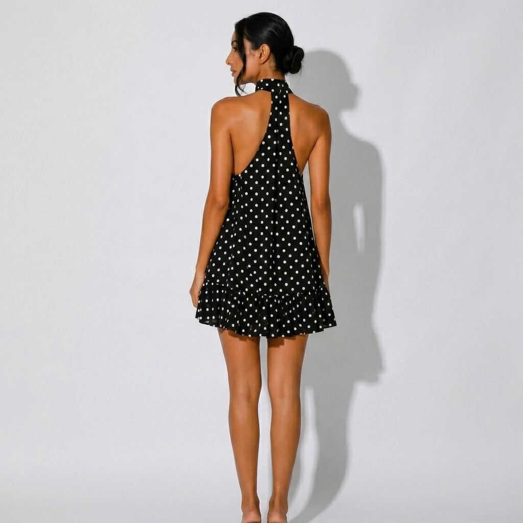 Gwenvanne | Halter Polka Dot Wedding Guest Dress