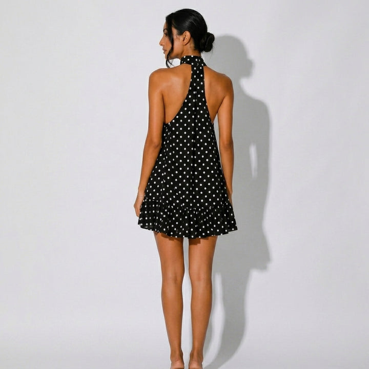 Gwenvanne | Halter Polka Dot Wedding Guest Dress