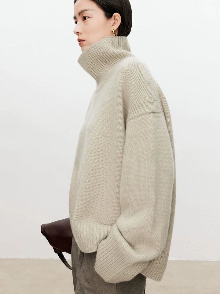 Halsara | Women's Cozy Loose and Thick Turtleneck sweater Knit — beige