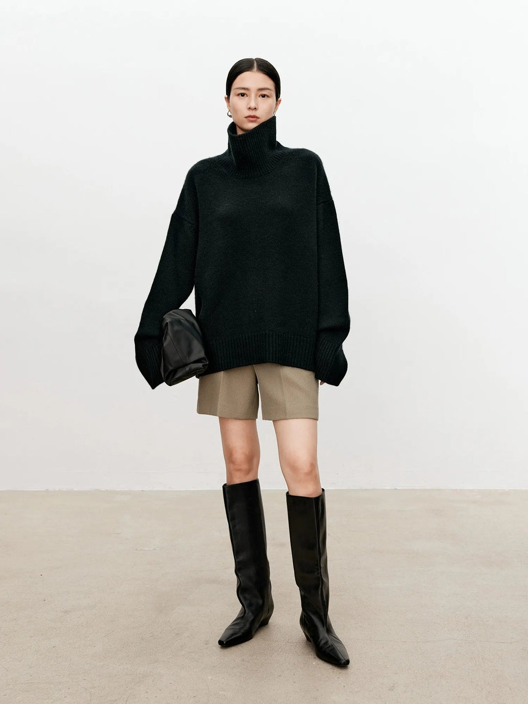 Halsara | Women's Cozy Loose and Thick Turtleneck sweater Knit — black