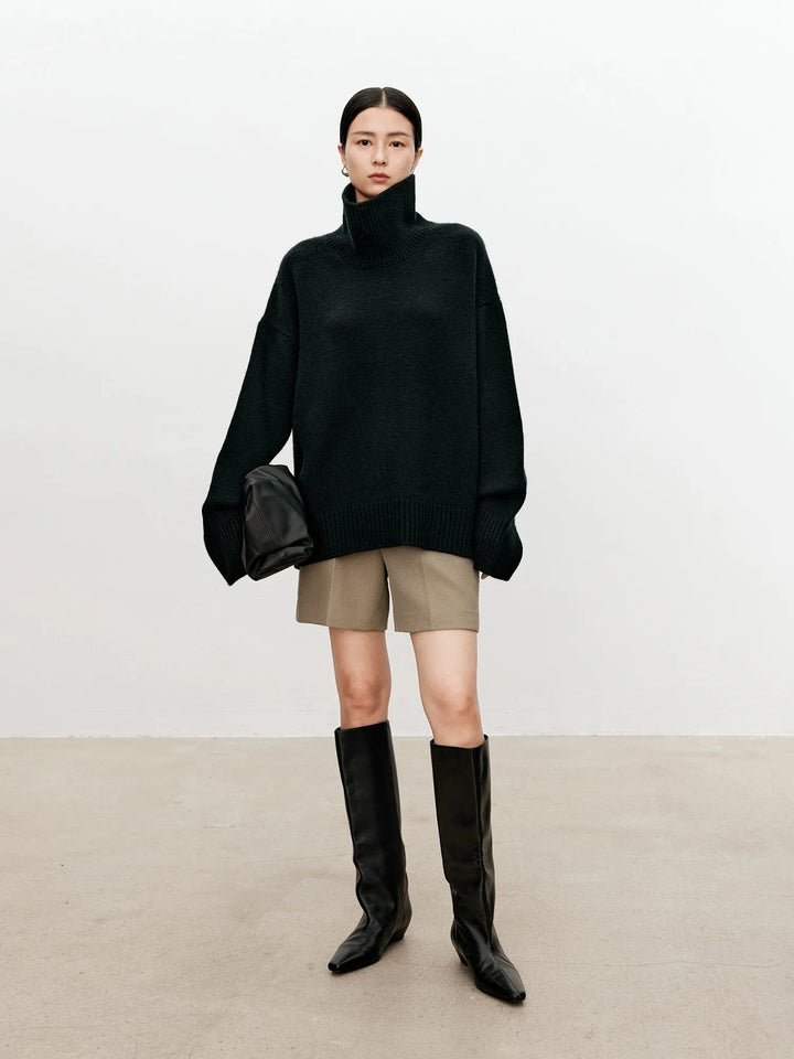 Halsara | Women's Cozy Loose and Thick Turtleneck sweater Knit — black