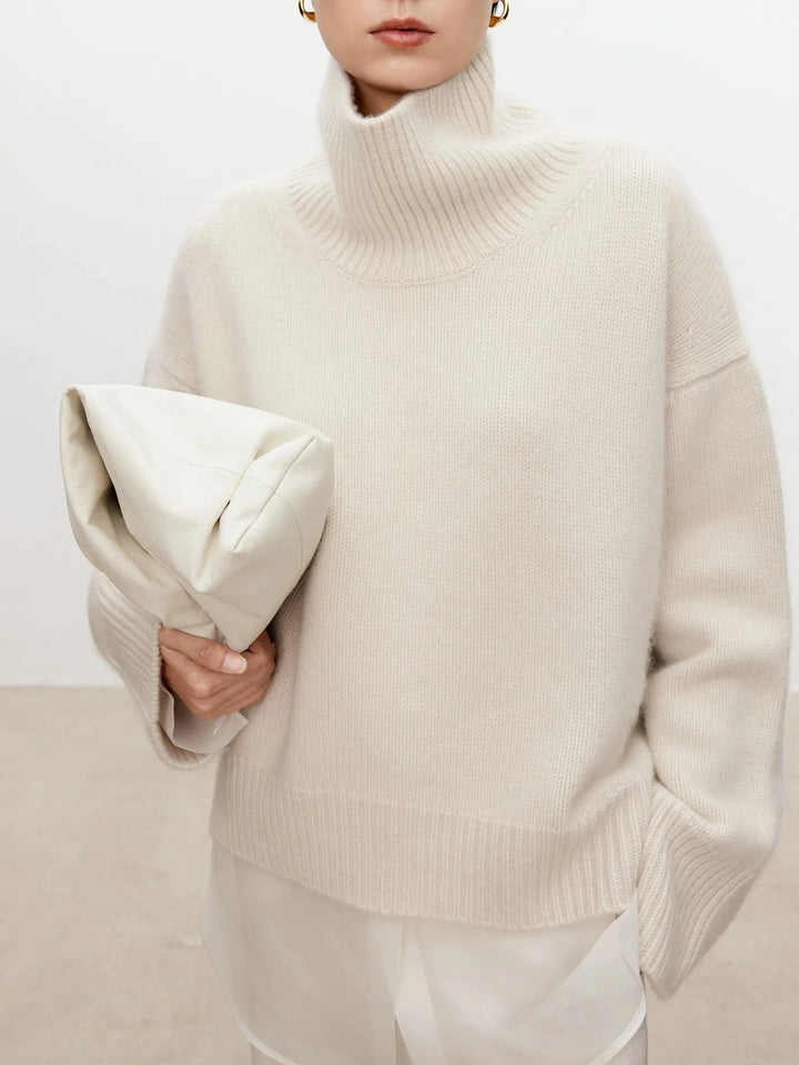 Halsara | Women's Cozy Loose and Thick Turtleneck sweater Knit — Off White