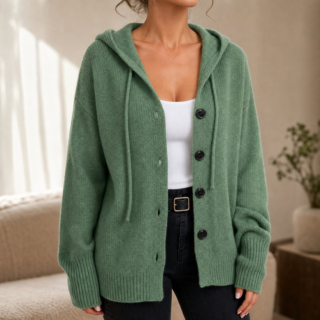 Halsienne | Drawstring Hood Oversized Knit Cardigan