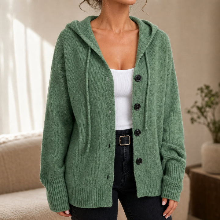 Halsienne | Drawstring Hood Oversized Knit Cardigan