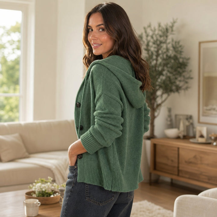 Halsienne | Drawstring Hood Oversized Knit Cardigan