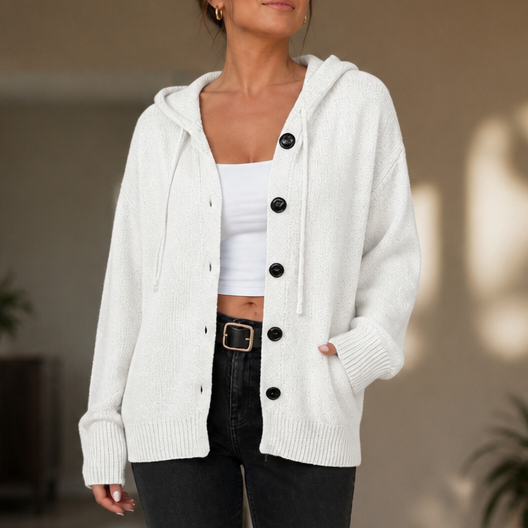 Halsienne | Drawstring Hood Oversized Knit Cardigan