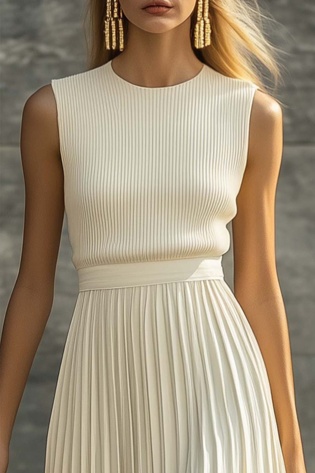 Halslise | Women's Elegant Knit Maxi Dress with Pleated Chiffon Skirt — 2