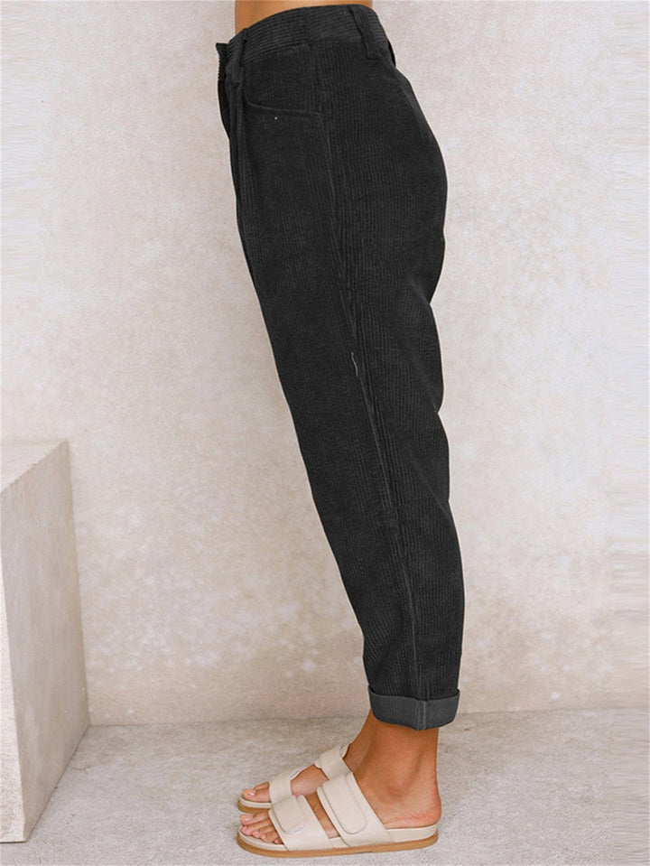 Halsynn | Women's Casual Corduroy Relaxed Fit Tapered Pants — 2