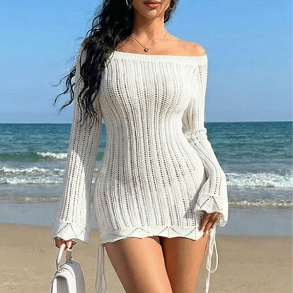 Helena | Women's Cozy The Amalfi Textured-Knit Mini Dress Sweaters — 2