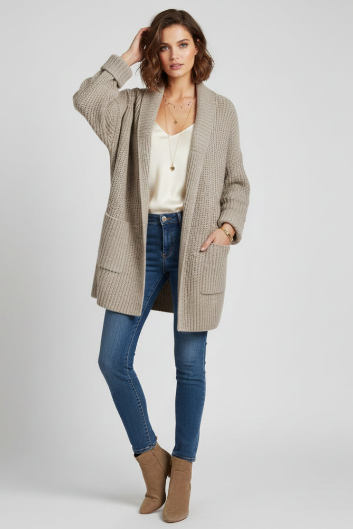 Hesperine | Chunky Knit Open Front Shawl Collar Cardigan