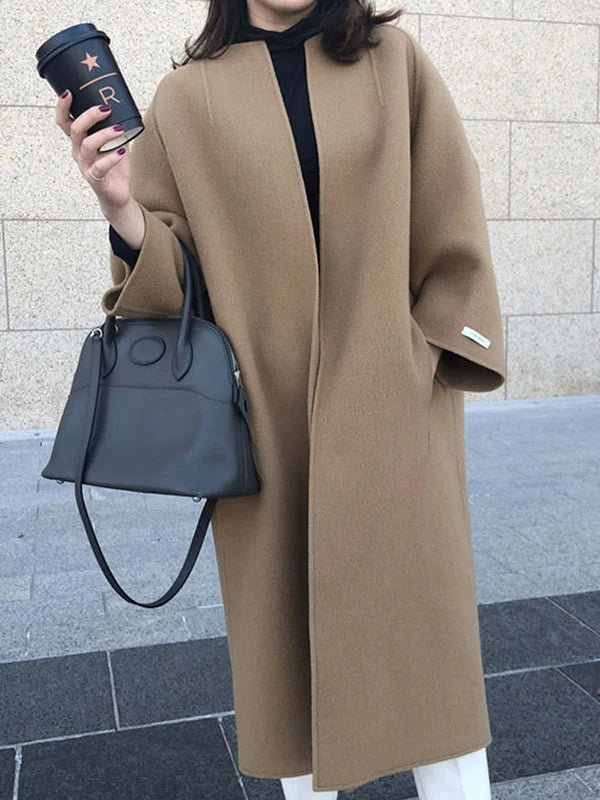 Isabeau | Women's Casual Stretch Open Front Long winter Coat Tops — Beige
