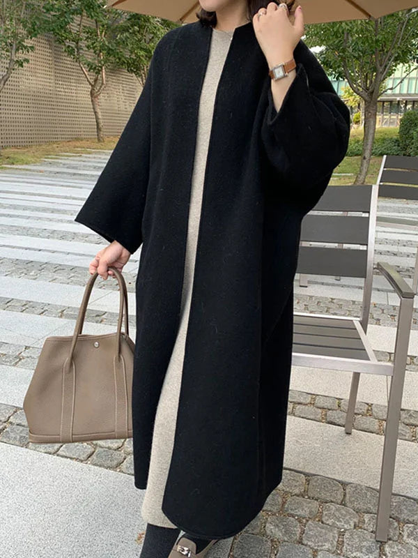 Isabeau | Women's Casual Stretch Open Front Long winter Coat Tops — Black