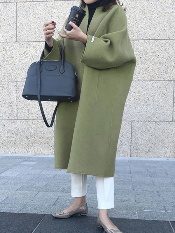 Isabeau | Women's Casual Stretch Open Front Long winter Coat Tops — Green