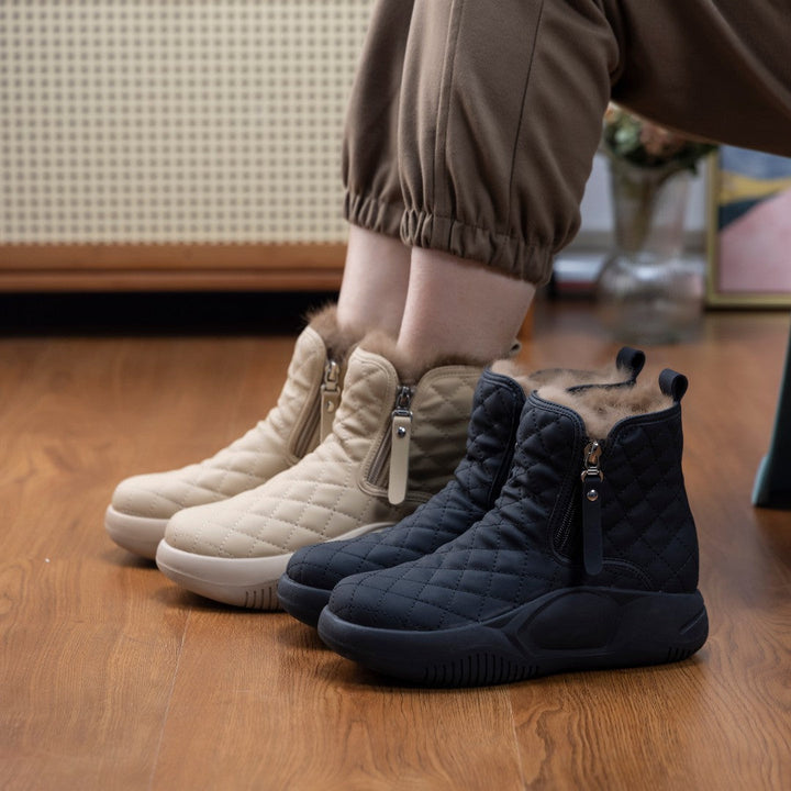 Ivonova | Quilted Waterproof Ankle Snow Boots with Side Zip