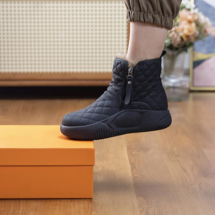 Ivonova | Quilted Waterproof Ankle Snow Boots with Side Zip