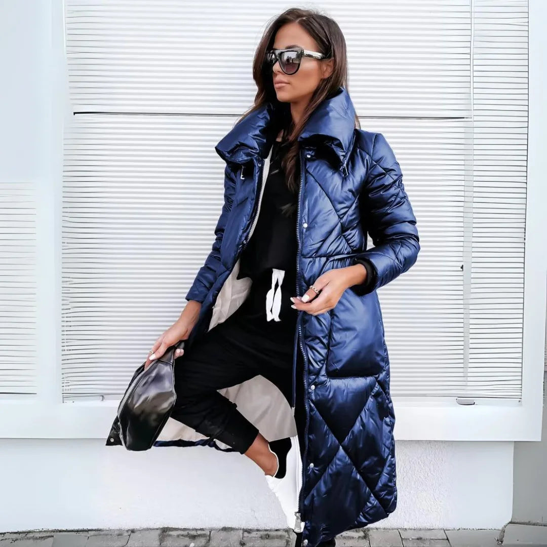 Ivowynn | Women's Casual Stretch padded long puffer coat with quilted design and stand-up collar — 2