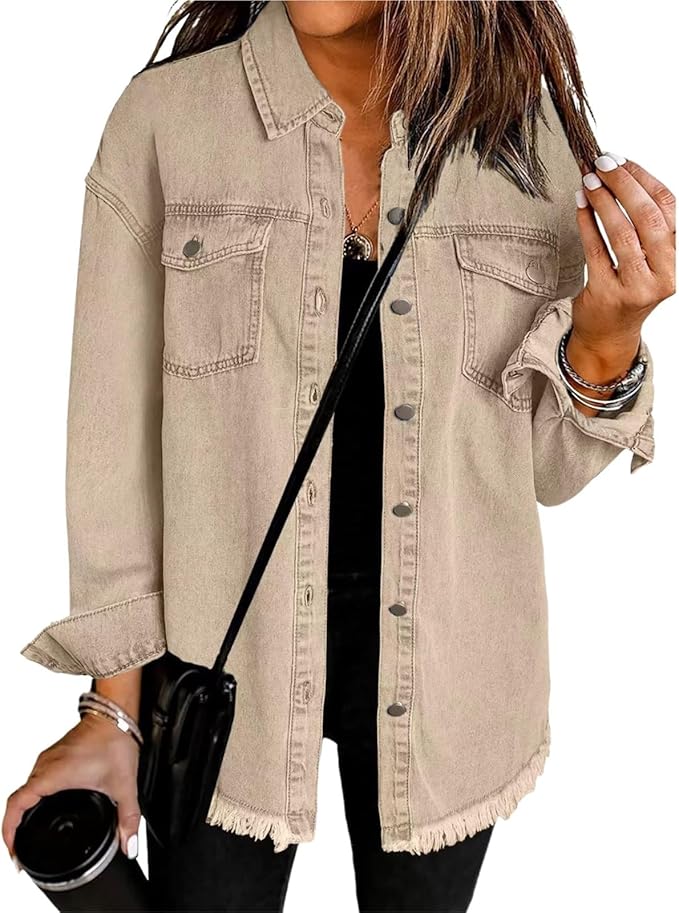Josephina | Women's Lightweight Casual Classic Denim Jacket With Button Front — Beige