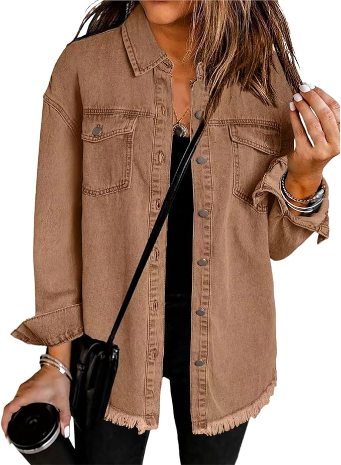 Josephina | Women's Lightweight Casual Classic Denim Jacket With Button Front — Brown